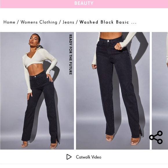 PrettyLitteThing Basic Black Split Hem Jean BRAND NEW - Picture 1 of 5